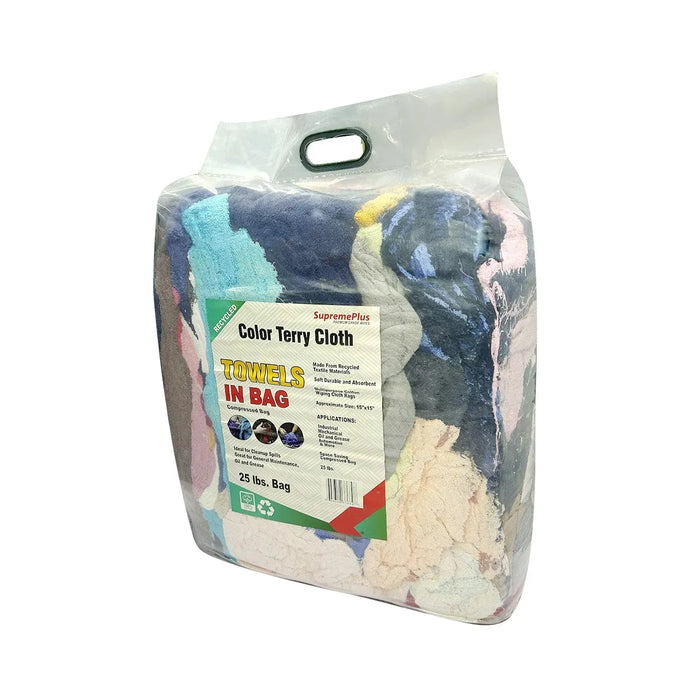 Recycled Color Terry Towel Cleaning Rags - 25 lbs. Bag - Wiping Hub