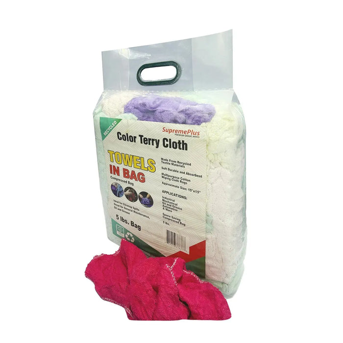 Recycled Color Terry Towel Cleaning Rags - 5 lbs. Bag - Wiping Hub