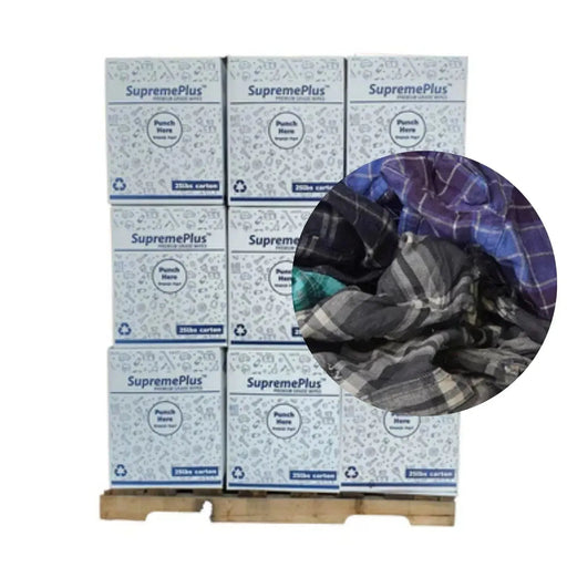 Recycled Color Flannel Cleaning Rags - 675 lbs. Pallet - 27 x 25 lbs. Boxes - Wiping Hub
