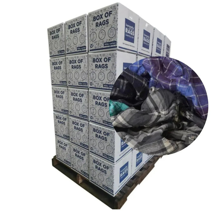 Recycled Color Flannel Cleaning Rags - 720lbs. Pallet - 72 x 10 lbs. Boxes - Wiping Hub