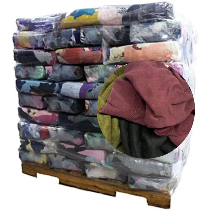 Recycled Color Sweatshirt Cleaning Rags 1000 lbs. Pallet - 40 x 25 lbs.  Bags - Wiping Hub