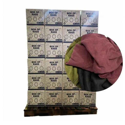 Recycled Color Sweatshirt Cleaning Rags 600 lbs. Pallet - 120 x 5 lbs. Boxes - Wiping Hub