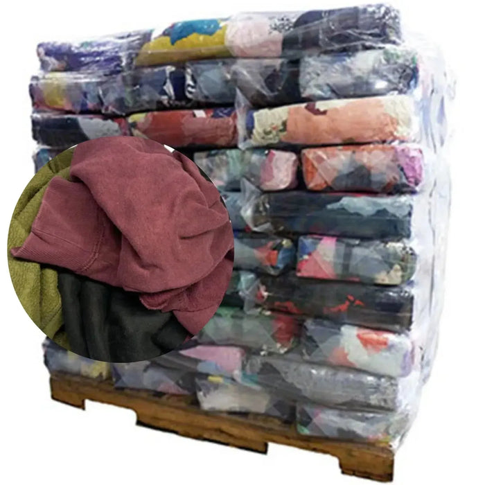 Recycled Color Sweatshirt Cleaning Rags 960 lbs. Pallet - 96 x 10 lbs. Bags - Wiping Hub
