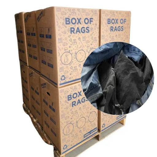 Recycled Denim Cloth Material Cleaning Rags - 600 lbs. Pallet - 12 x 50 lbs. Boxes - Wiping Hub
