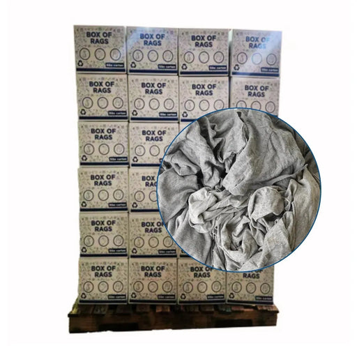 Recycled Gray Knit T-Shirt Cleaning Rags - 600 lbs. Pallet - 120 x 5 lbs. Boxes - Wiping Hub