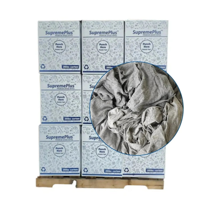 Recycled Gray Knit T-Shirt Cleaning Rags - 675 lbs. Pallet - 27 x 25 lbs. Boxes - Wiping Hub
