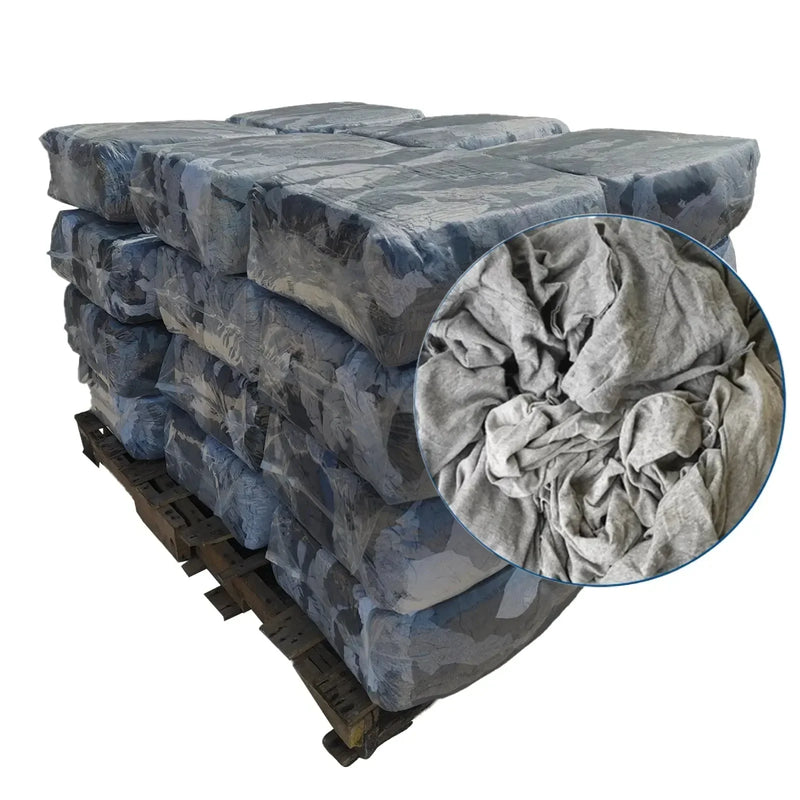 Recycled Gray Knit T-Shirt Cleaning Rags - 1000 lbs. Pallet - 40 x 25 lbs. Bags - Wiping Hub
