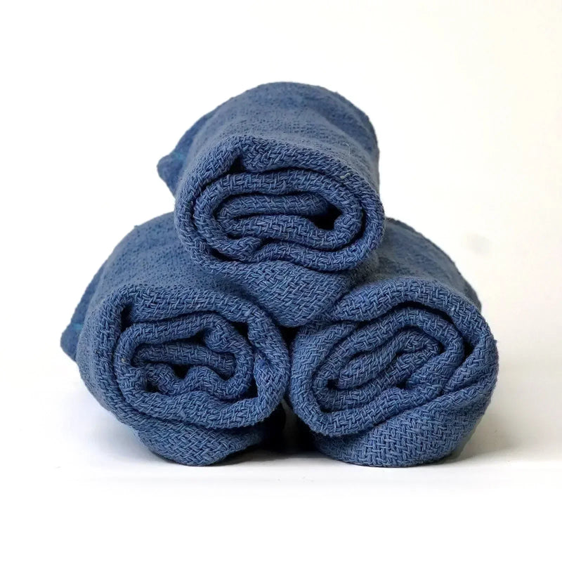 New 100% Cotton Blue Huck Towels - 50 lbs. Box - Wiping Hub