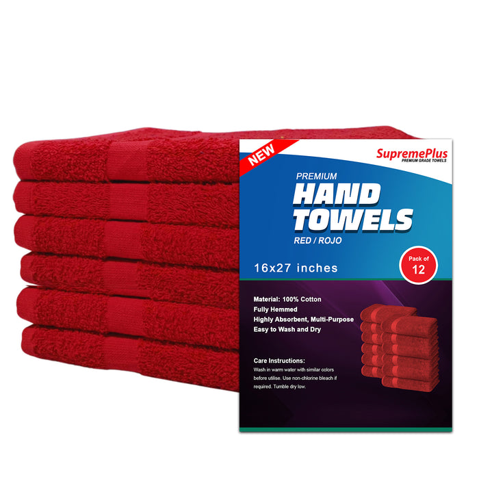 Premium Red Hand Towels - 16” x 27”