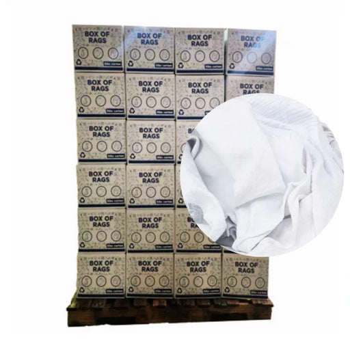 Bulk Medium Weight White T-Shirt Cleaning Rag - 600 lbs. Pallet - 120 x 5 lbs. Boxes - Wiping Hub