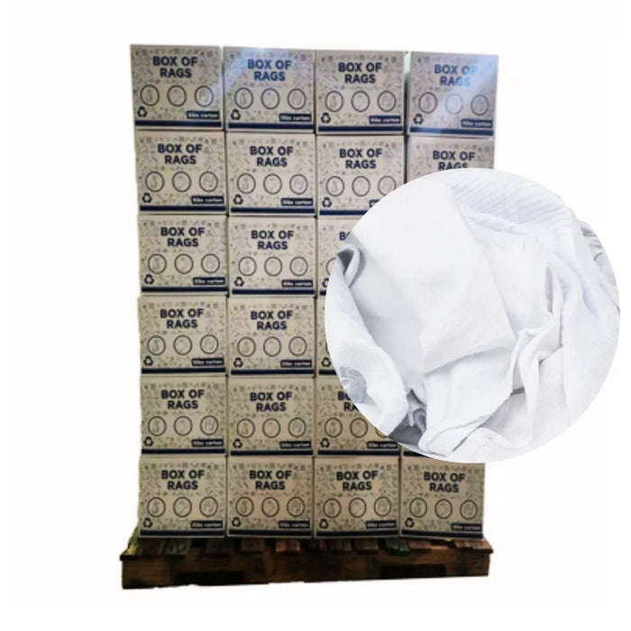 Bulk Medium Weight White T-Shirt Cleaning Rag - 600 lbs. Pallet - 120 x 5 lbs. Boxes - Wiping Hub