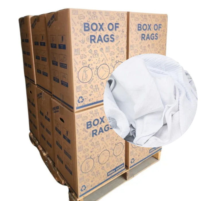 Bulk Medium Weight White T-Shirt Cleaning Rag - 600 lbs. Pallet - 12 x 50 lbs. Boxes - Wiping Hub