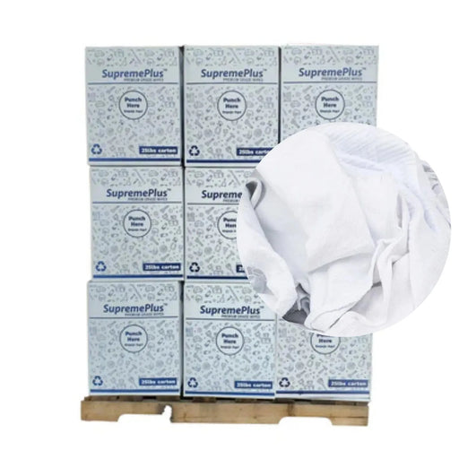 Bulk Medium Weight White T-Shirt Cleaning Rag - 675 lbs. Pallet - 27 x 25 lbs. Boxes - Wiping Hub