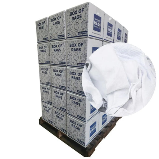 Bulk Medium Weight White T-Shirt Cleaning Rag - 720 lbs. Pallet - 72 x 10 lbs. Boxes - Wiping Hub