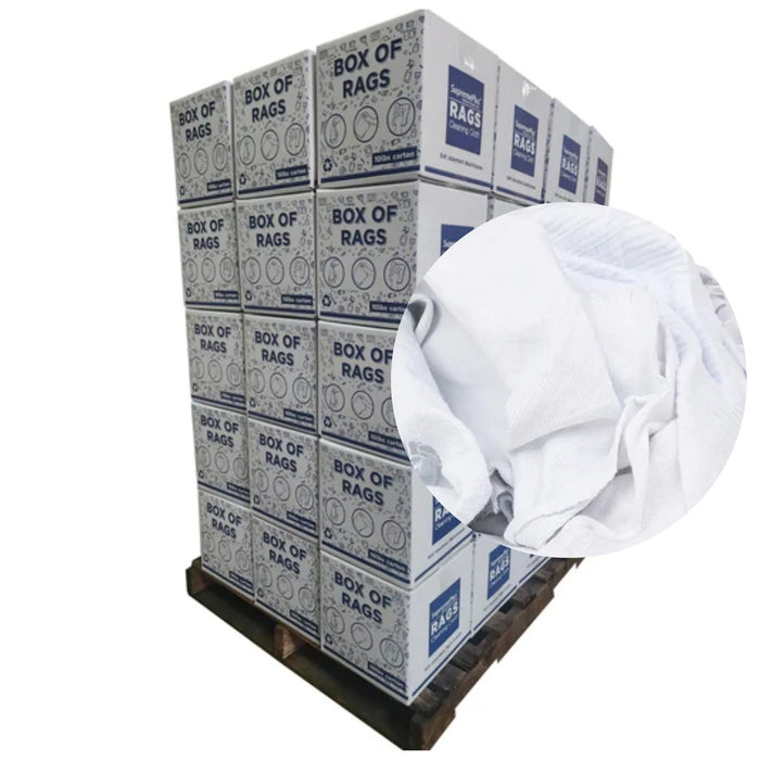 New Medium Weight White T-shirt Wiping Rags - 720 lbs. Pallet - 72 x 10 lbs. Boxes