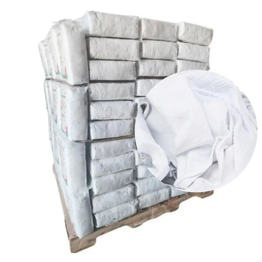 Bulk Medium Weight White T-Shirt Cleaning Rag - 960 lbs. Pallet - 96 x 10 lbs. Bags - Wiping Hub