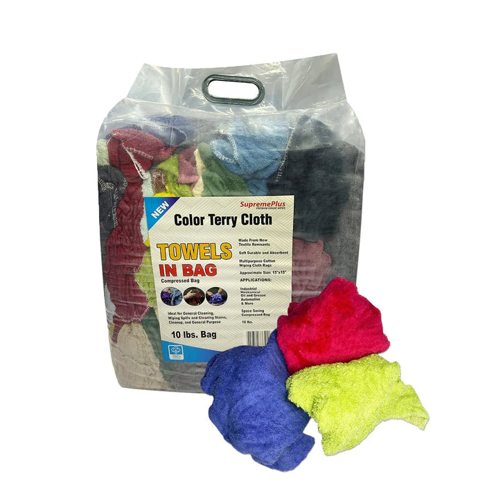 New Color Terry Towel Cleaning Rags - 10 lbs. Bag - Wiping Hub