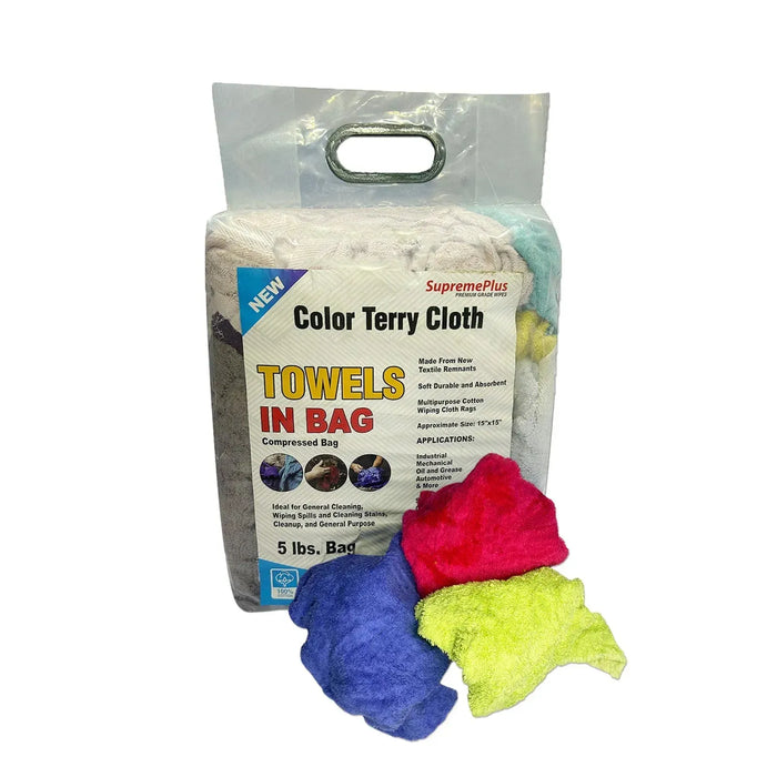 New Color Terry Towel Cleaning Rags - 5 lbs. Bag - Wiping Hub