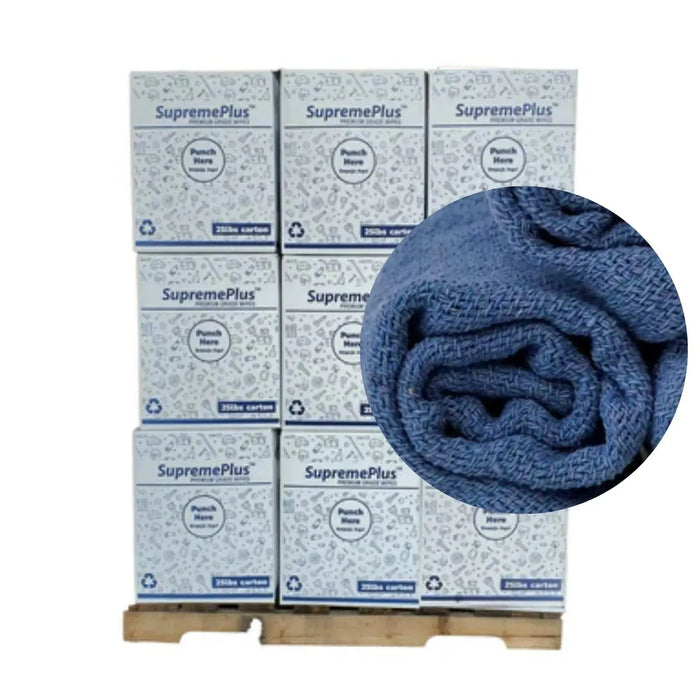 New 100% Cotton Blue Huck Towels - 675 lbs. Pallet - 27 x 25 lbs. Boxes - Wiping Hub