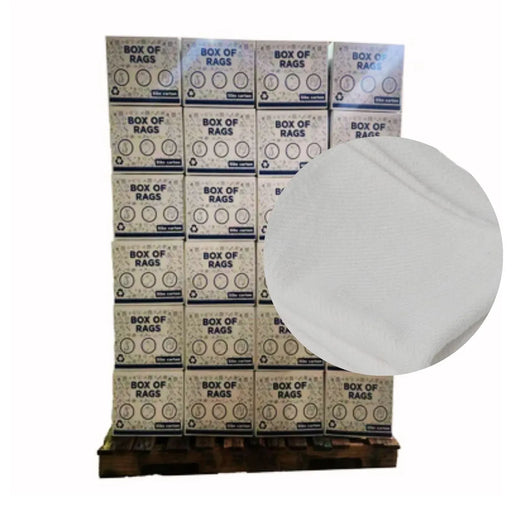 Bulk New White Heavyweight Cotton Rags - 600 lbs. Pallet - 120 x 5 lbs. Boxes - Wiping Hub