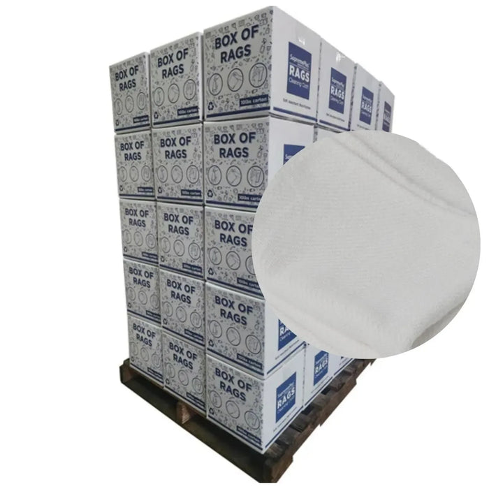 Bulk New White Heavyweight Cotton Rags - 720 lbs. Pallet - 72 x 10 lbs. Boxes - Wiping Hub