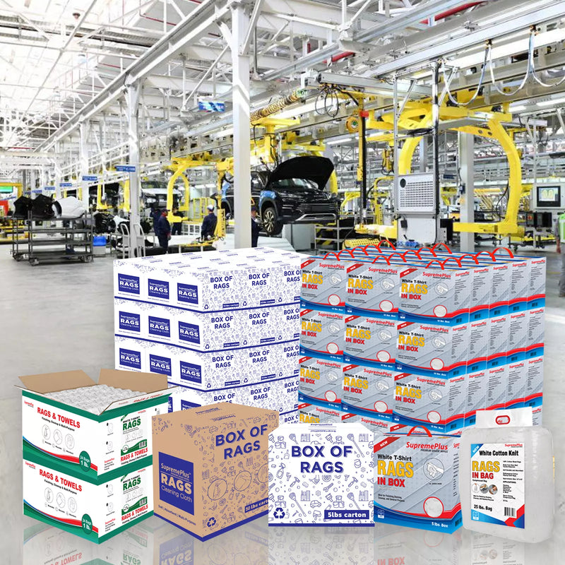 White washed T-shirt material rags from Wiping Hub, soft and durable cleaning cloths for household and industrial use.