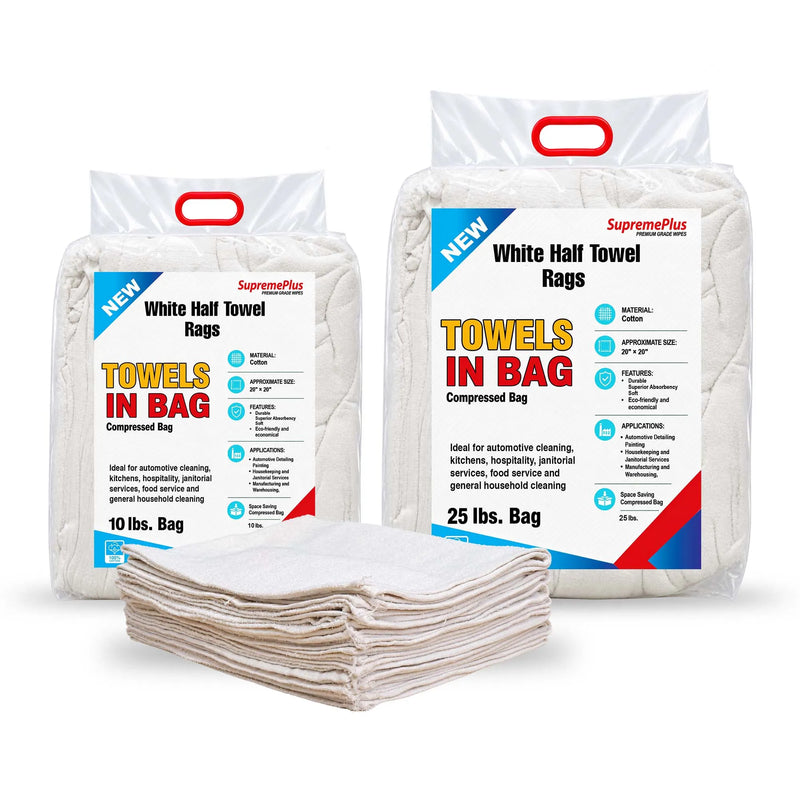 White Cotton Cleaning Towel Rags (Half Size 20" x 20)