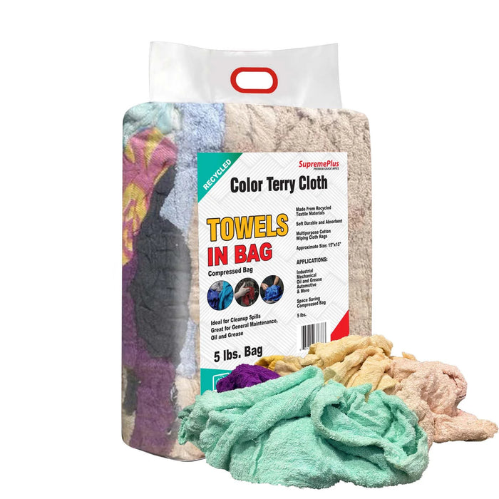 Recycled Color Terry Towel Cleaning Rags - 5 lbs. Bag