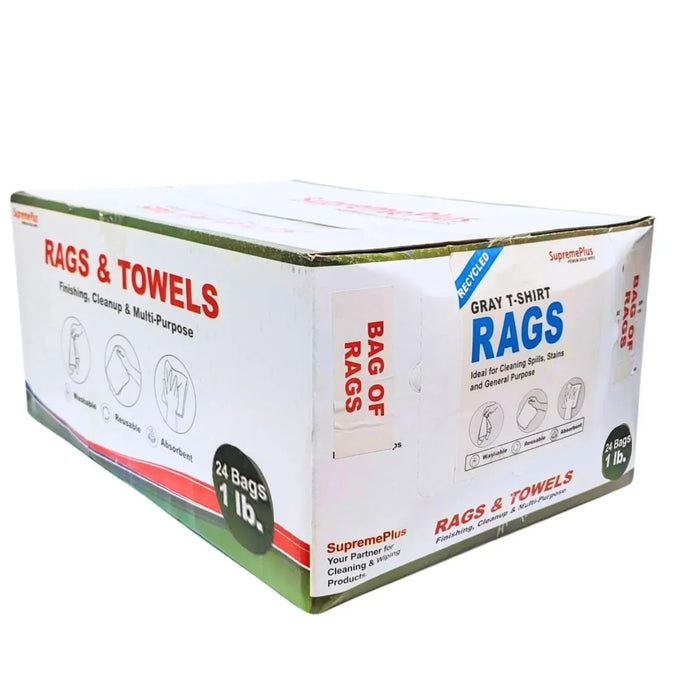 Recycled Gray Knit T-Shirt Cleaning Rags - 1 lb. Bag - Pack of 24 - Wiping Hub