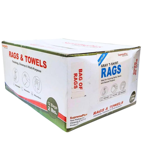 Recycled Gray Knit T-Shirt Cleaning Rags - 2 lbs. Bag - Pack of 12 - Wiping Hub