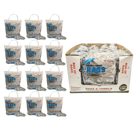 Recycled Gray Knit T-Shirt Cleaning Rags - 2 lbs. Bag - Pack of 12 - Wiping Hub