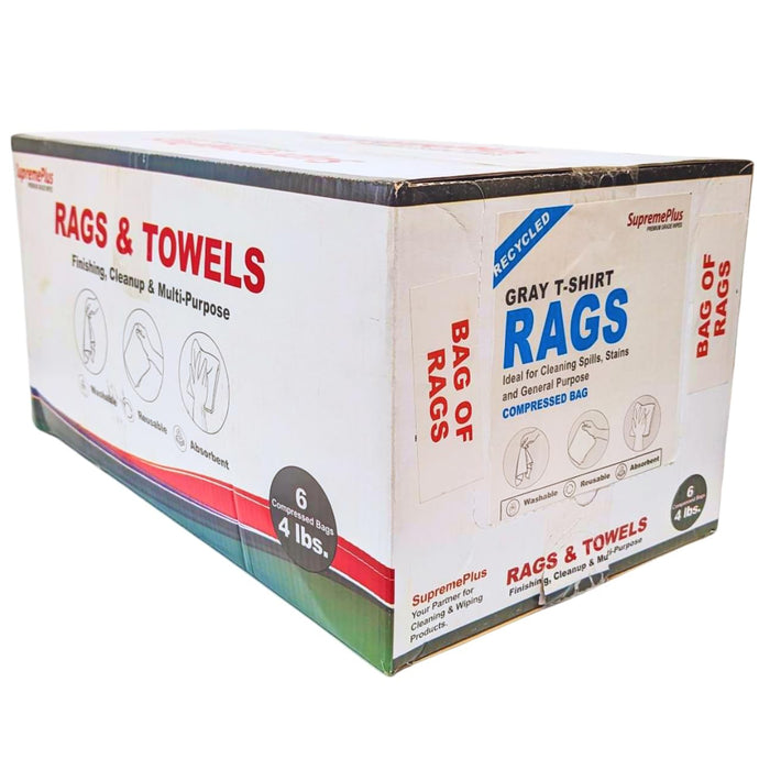 Gray Knit T-Shirt Material Wiping Rags – 4 lbs. Bag Pack of 6