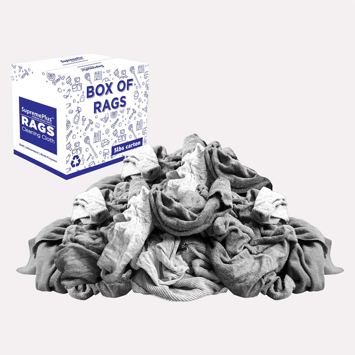 Recycled Gray Knit T-Shirt Cleaning Rags - 5 lbs. Box