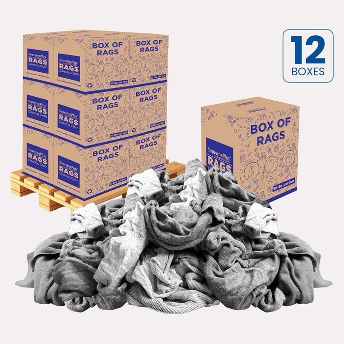 Recycled Gray Knit T-Shirt Cleaning Rags - 600 lbs. Pallet - 12 x 50 lbs. Boxes