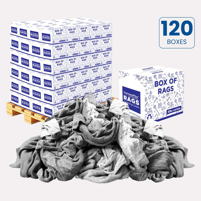 Recycled Gray Knit T-Shirt Cleaning Rags - 600 lbs. Pallet - 120 x 5 lbs. Boxes