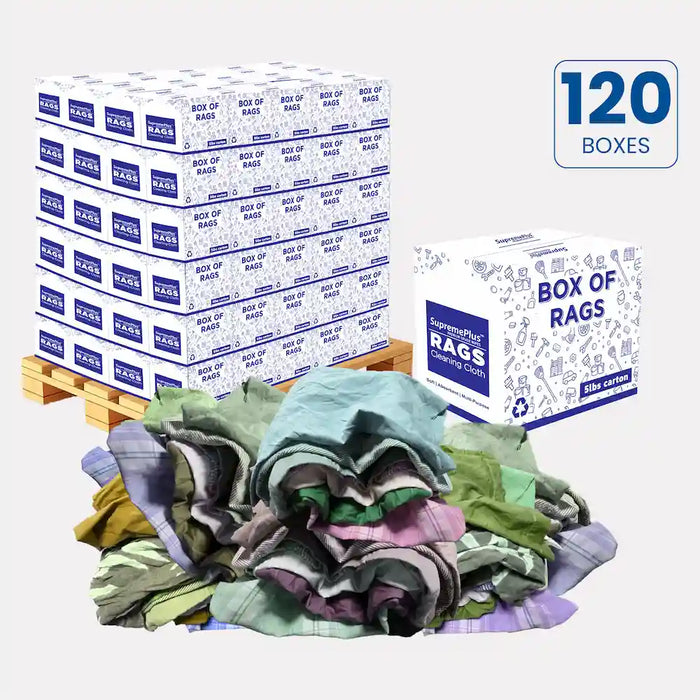 Recycled Color Linen Mixed Material Cleaning Rags 600 lbs. Pallet - 120 x 5 lbs. Boxes