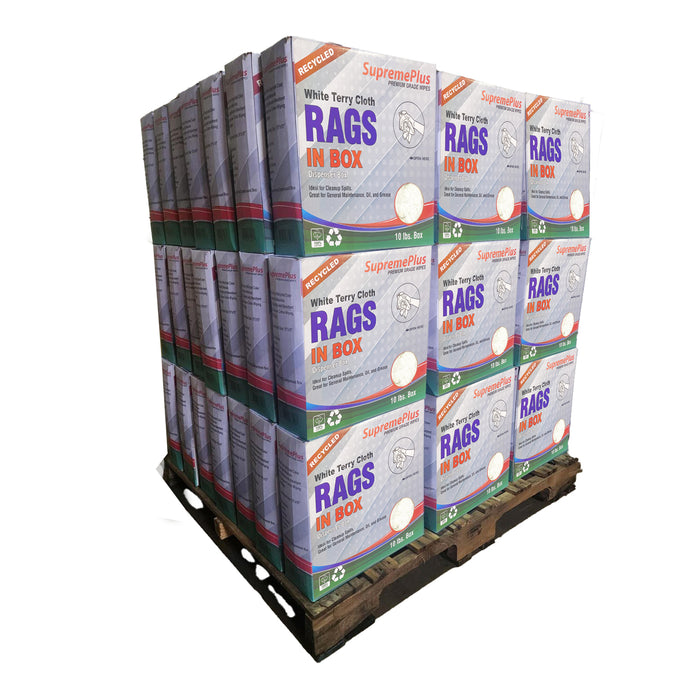 Recycled White Terry Cloth Rags 960 lbs. Pallet - 96 x 10 lbs. Compressed Box
