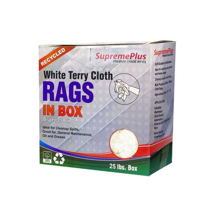 Recycled White Terry Cloth Rags 25 lbs. Compressed Box