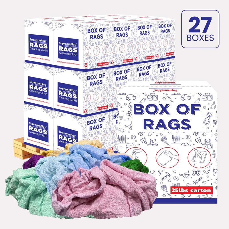 Recycled Color Terry Towel Cleaning Rags - 675 lbs. Pallet - 27 x 25 lbs. Boxes