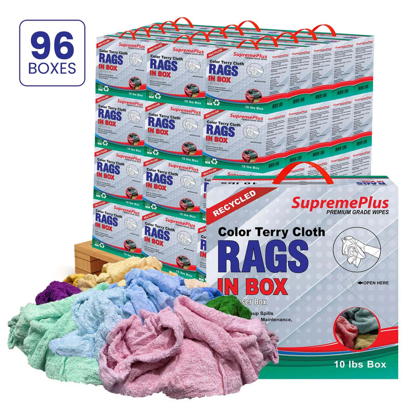 Recycled Color Terry Towel Cleaning Rags - 960 lbs. Pallet - 96 x 10 lbs. Compressed Boxes