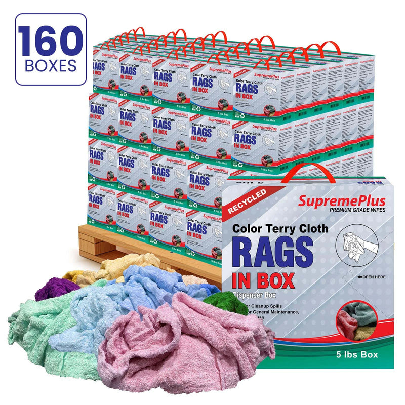 Recycled Color Terry Towel Cleaning Rags - 800 lbs. Pallet - 160 x 5 lbs. Compressed Boxes