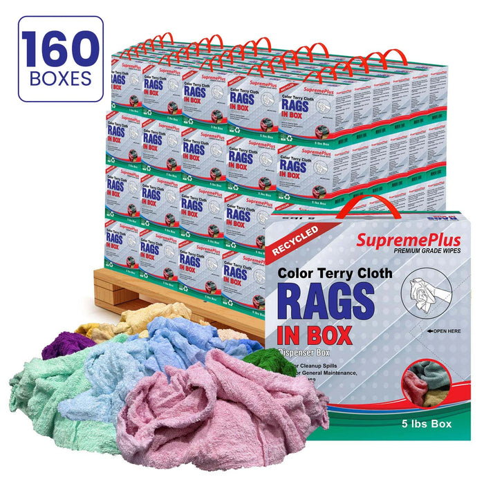 Recycled Color Terry Towel Cleaning Rags - 800 lbs. Pallet - 160 x 5 lbs. Compressed Boxes