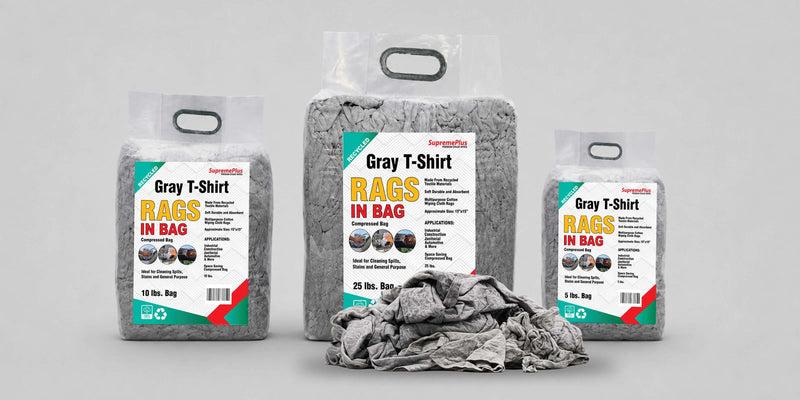 Gray Knit Cotton T-Shirt Rags | Recycled Mechanic Rags