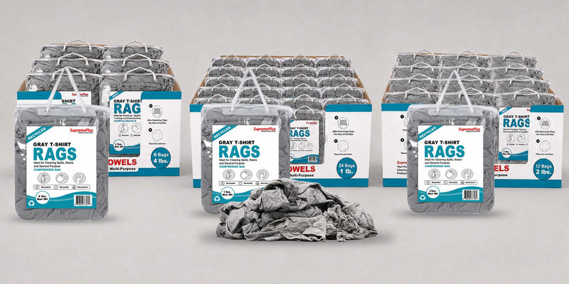 Gray Knit Cotton T-Shirt Rags | Recycled Mechanic Rags