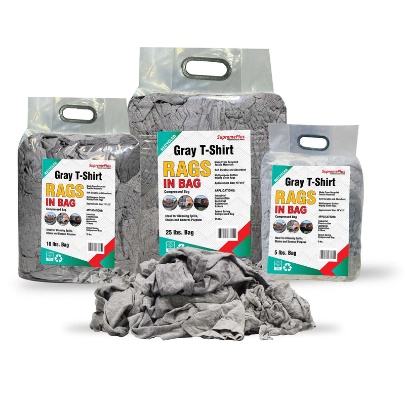 Gray Knit Cotton T-Shirt Rags | Recycled Mechanic Rags