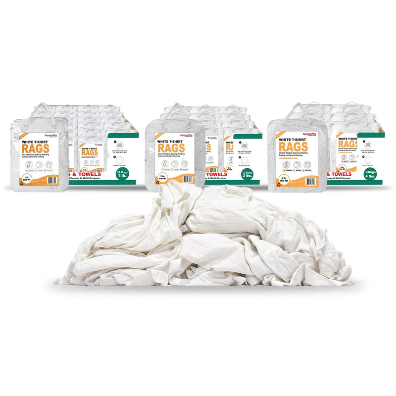 White Cotton T-Shirt Rags | Recycled Cleaning Rags