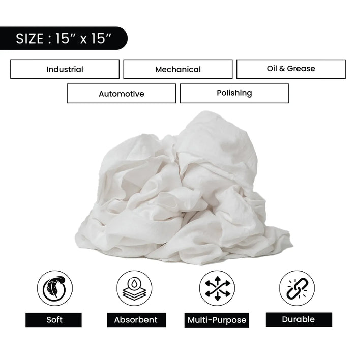Recycled White Flannel (Polishing) Cleaning Rags - 25 lbs. Bag - Wiping Hub