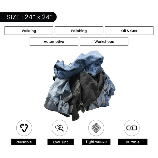 Recycled Denim Cloth Material Cleaning Rags - 600 lbs. Pallet - 12 x 50 lbs. Boxes - Wiping Hub