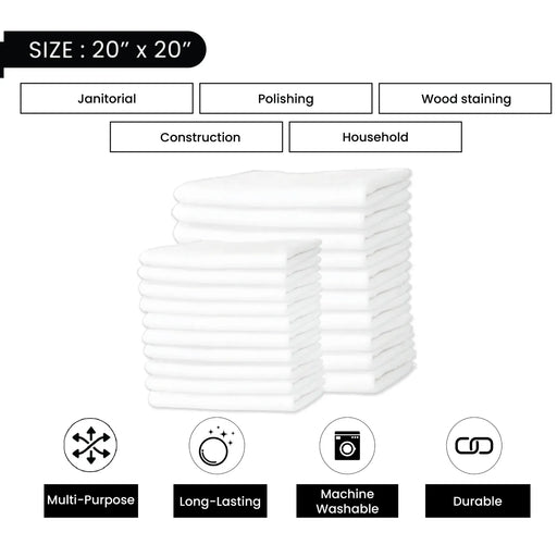 Bulk New White T-Shirt Exact Cut Rags – 20 Packs of 10 Pieces   - Wiping Hub