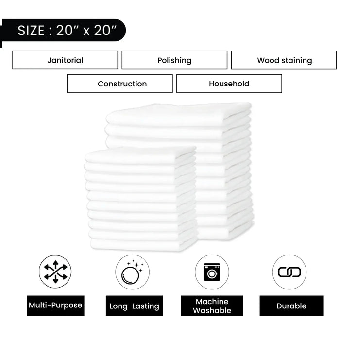 Bulk New White T-Shirt Exact Cut Rags – 20 Packs of 10 Pieces   - Wiping Hub
